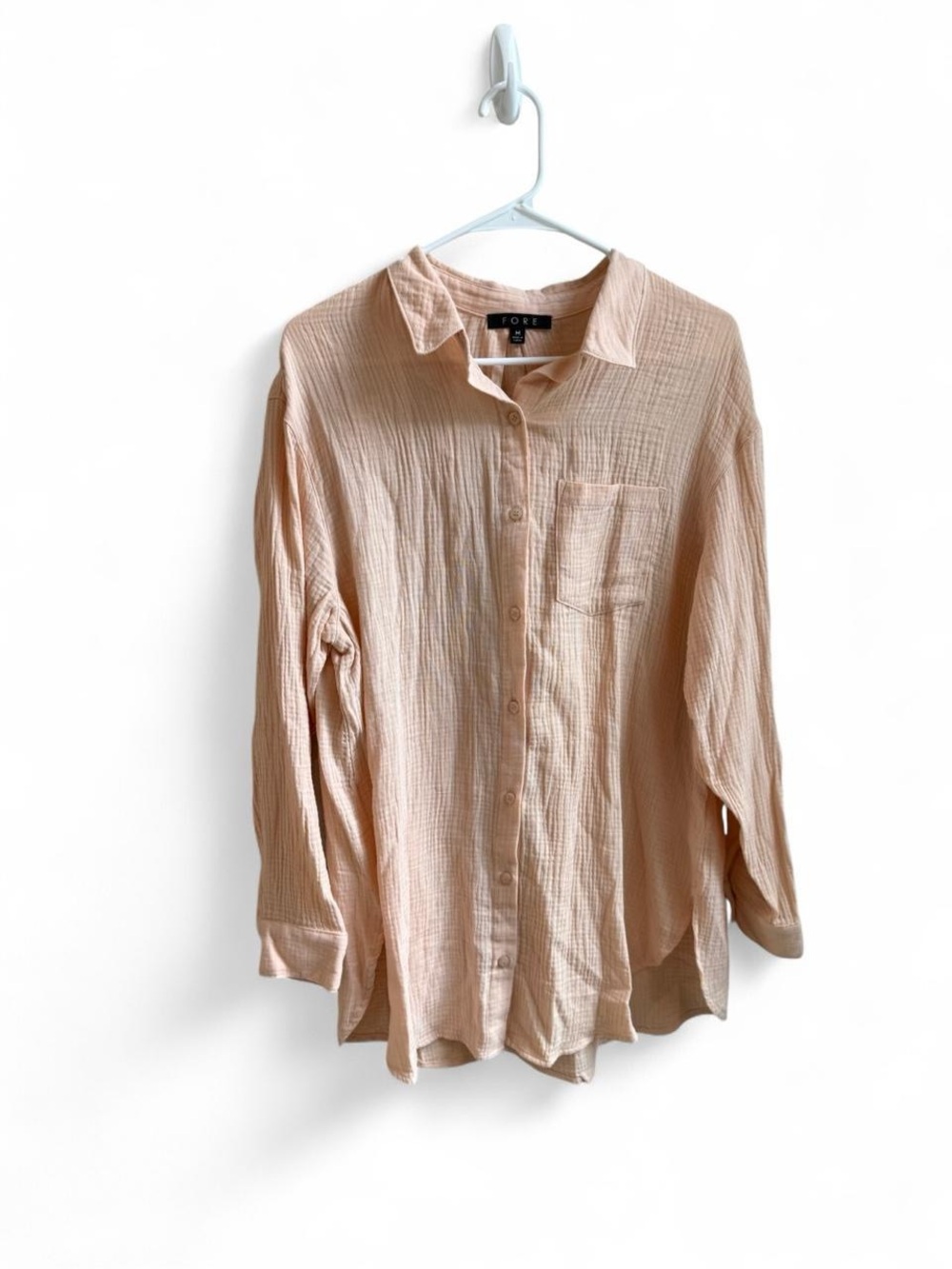 FORE Collection Peach Crinkle Cotton Gauze Button Down Shirt